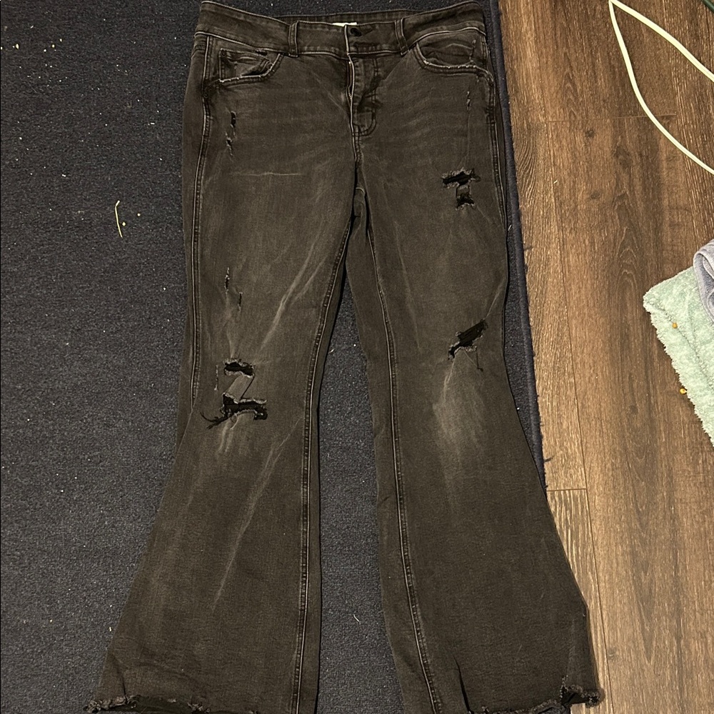 Maurices Dark Brown Distressed Flare Jeans